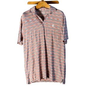 IZOD Golf Polo Shirt Mens Large Gray Orange White Stripe Stretch Short Sleeve